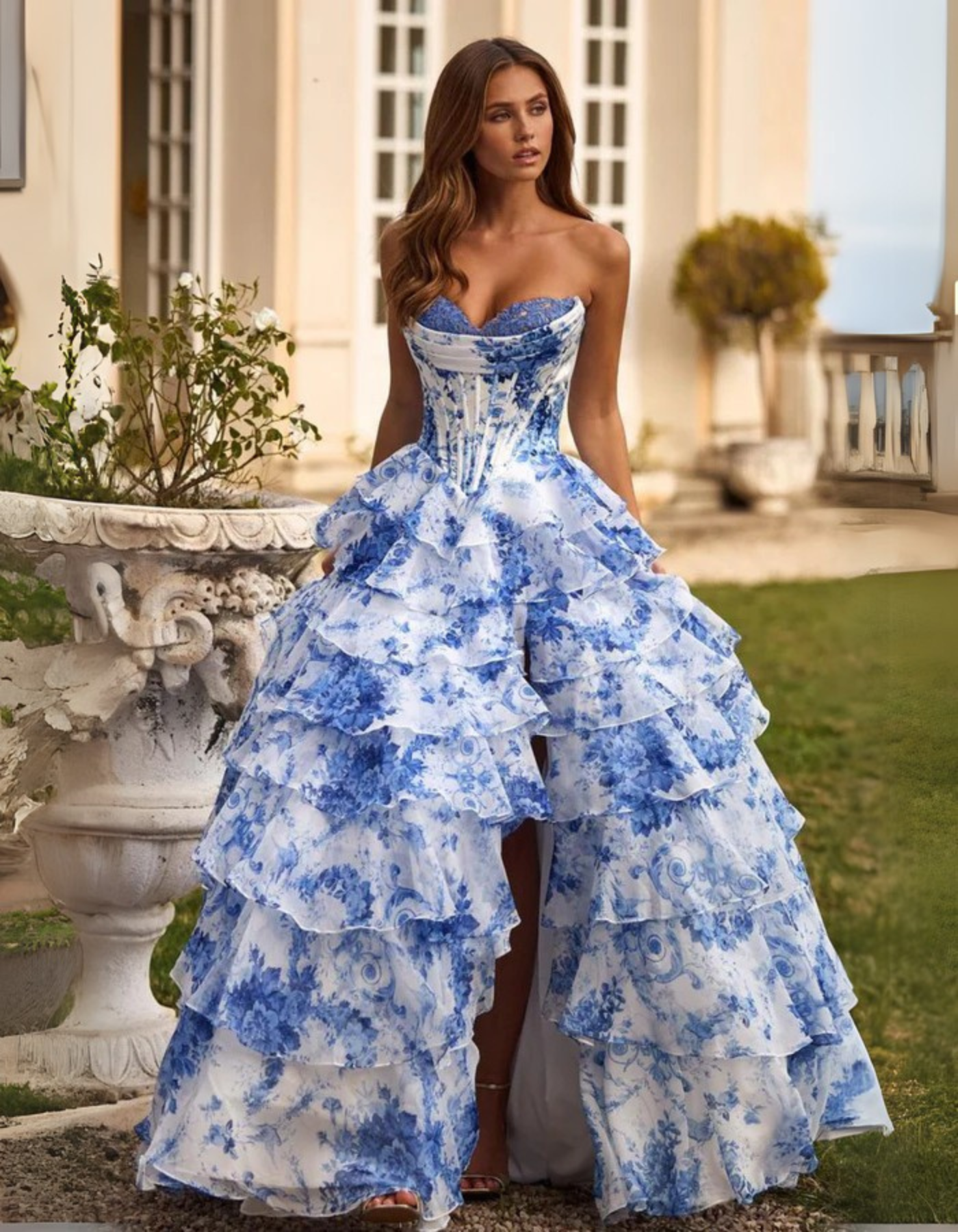 Giovella – Baroque floral – Ruffled gown-10191310848327-Ivory Ombre