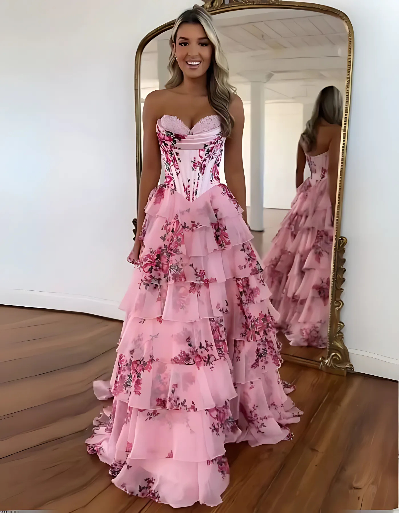 Giovella – Baroque floral – Ruffled gown-10191310848327-Ivory Ombre