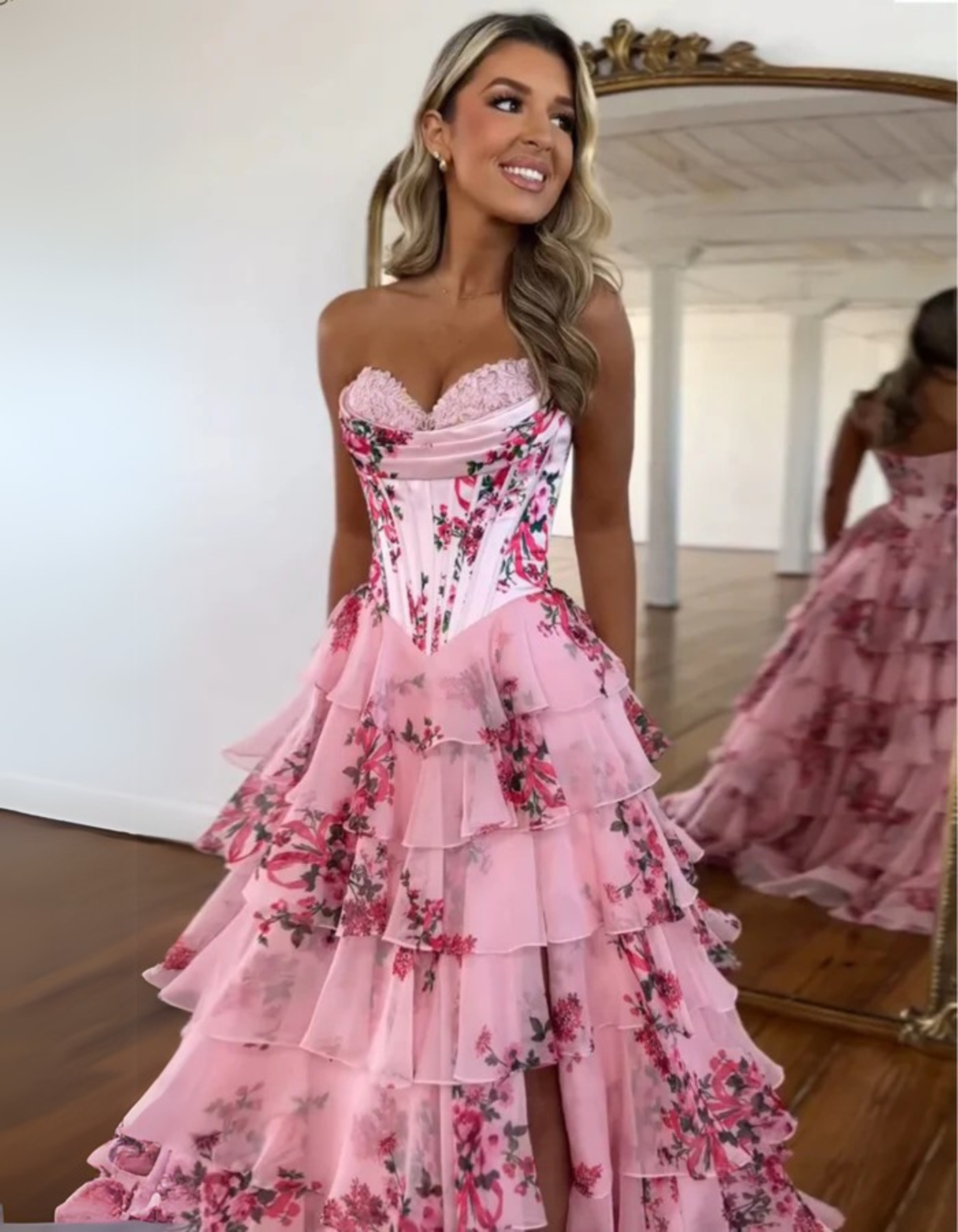 Giovella – Baroque floral – Ruffled gown-10191310848327-Ivory Ombre