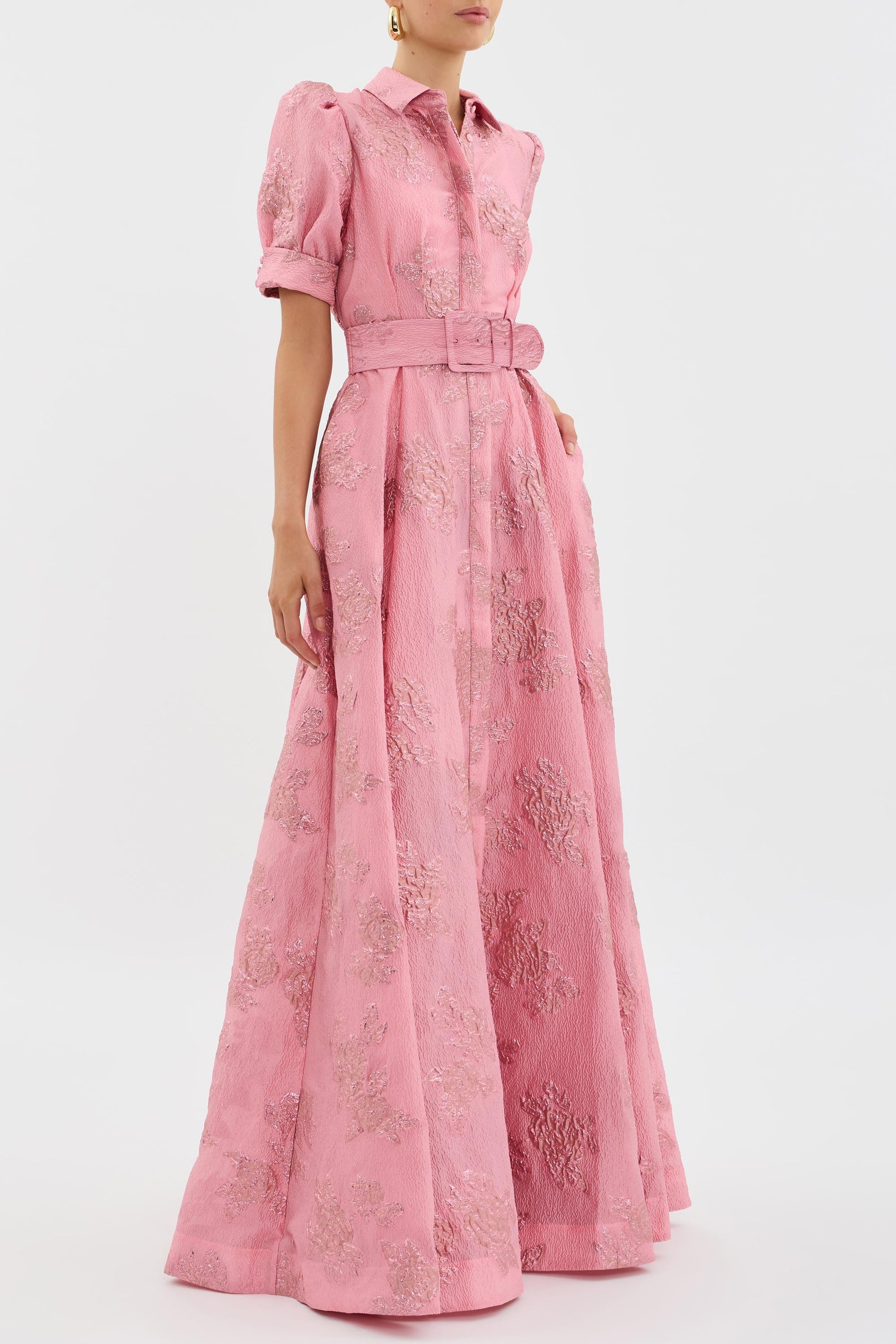Giulara – Textured floral – Shirt maxi dress-10183970455879-Ivory Ombre