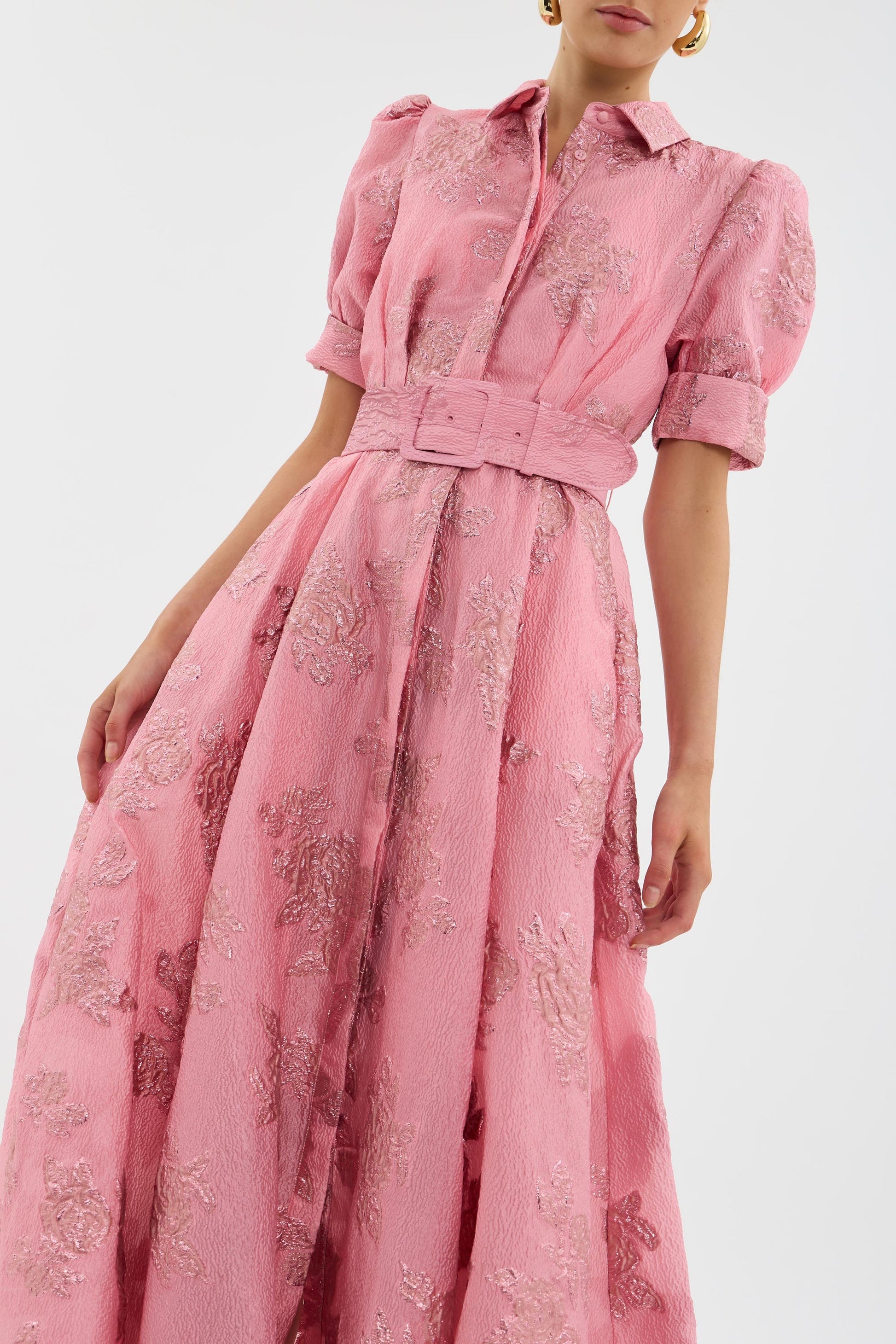 Giulara – Textured floral – Shirt maxi dress-10183970455879-Ivory Ombre