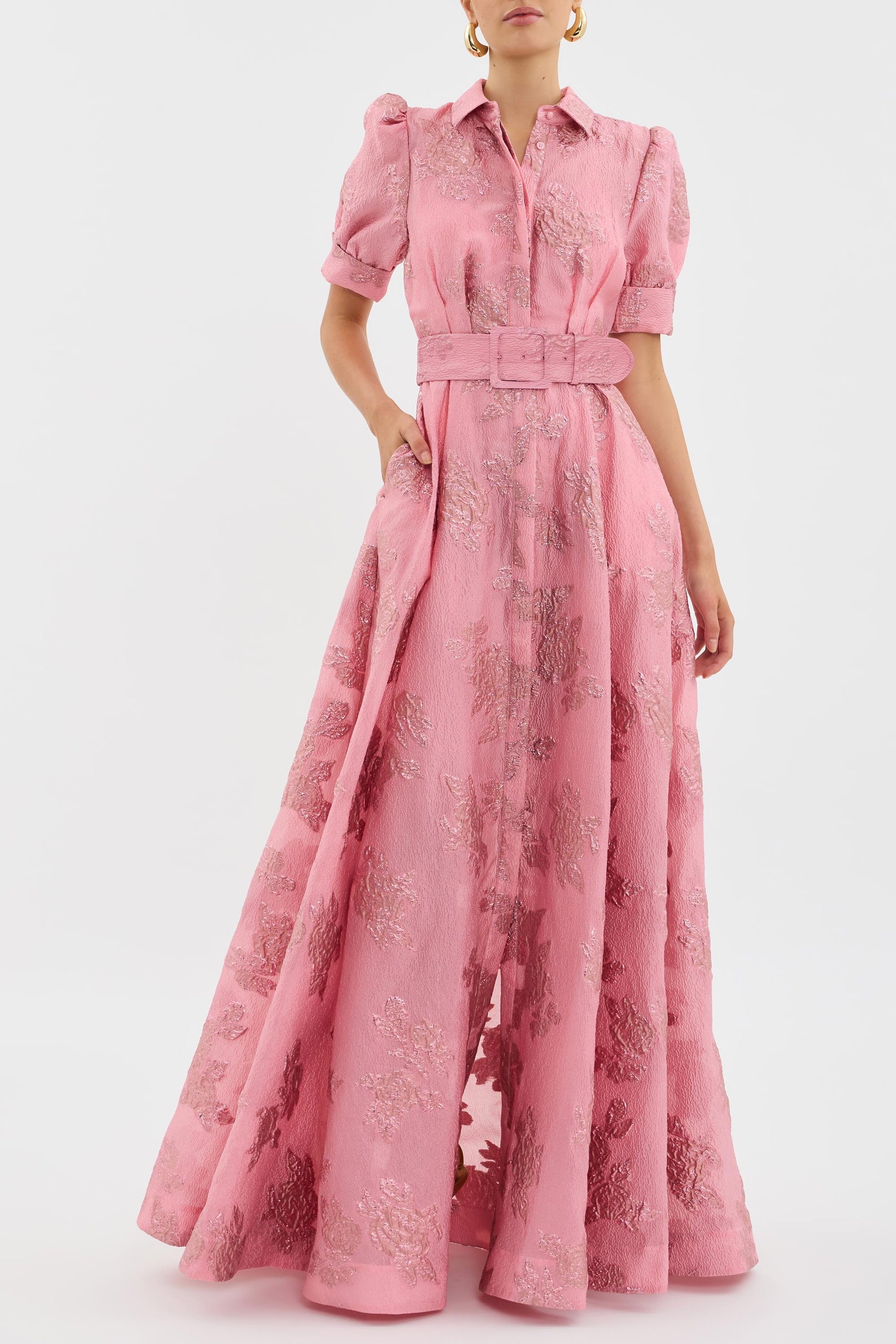 Giulara – Textured floral – Shirt maxi dress-10183970455879-Ivory Ombre