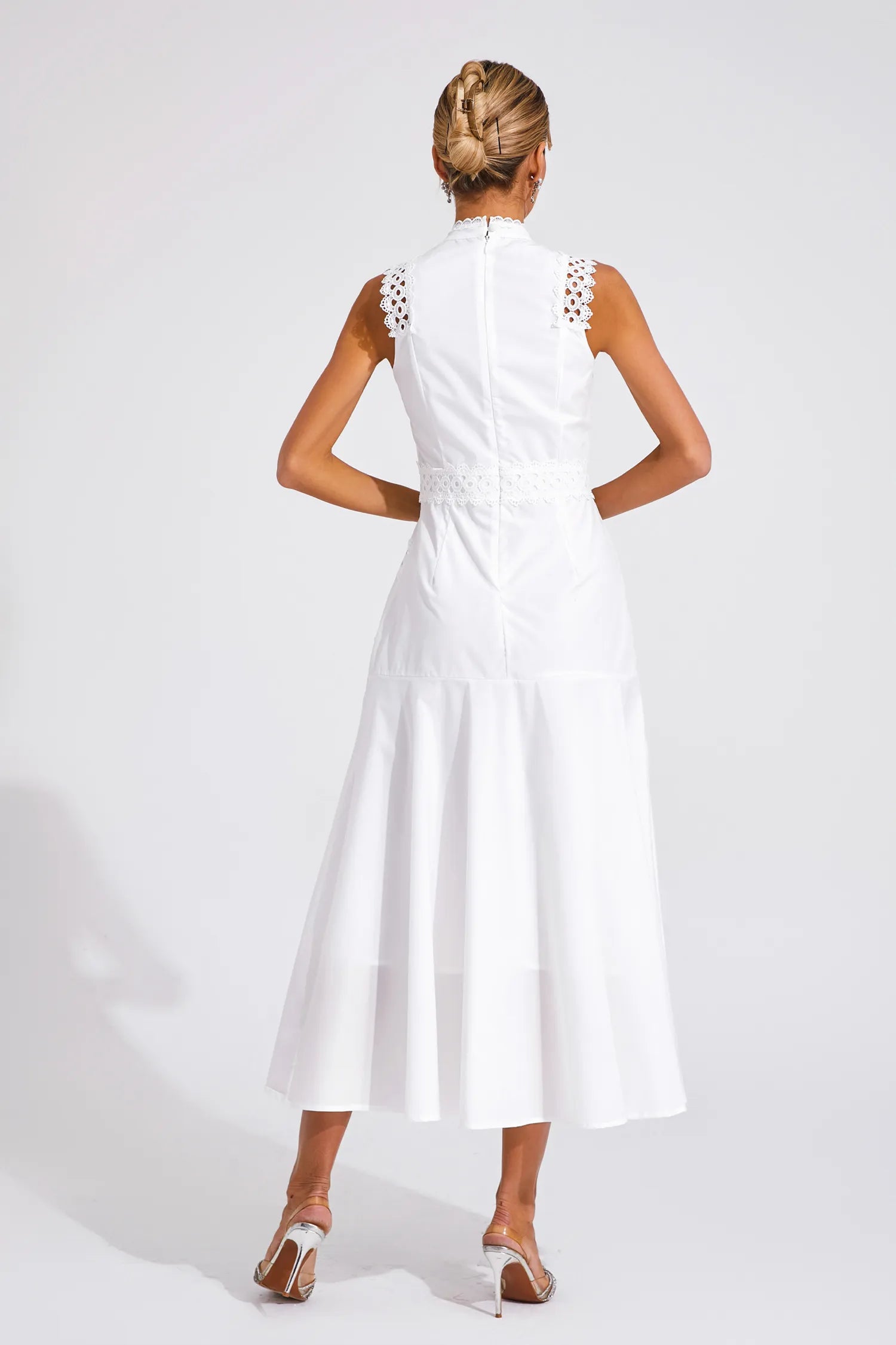 Gracia – Lace panel – Pleated midi dress-10174851580231-Ivory Ombre