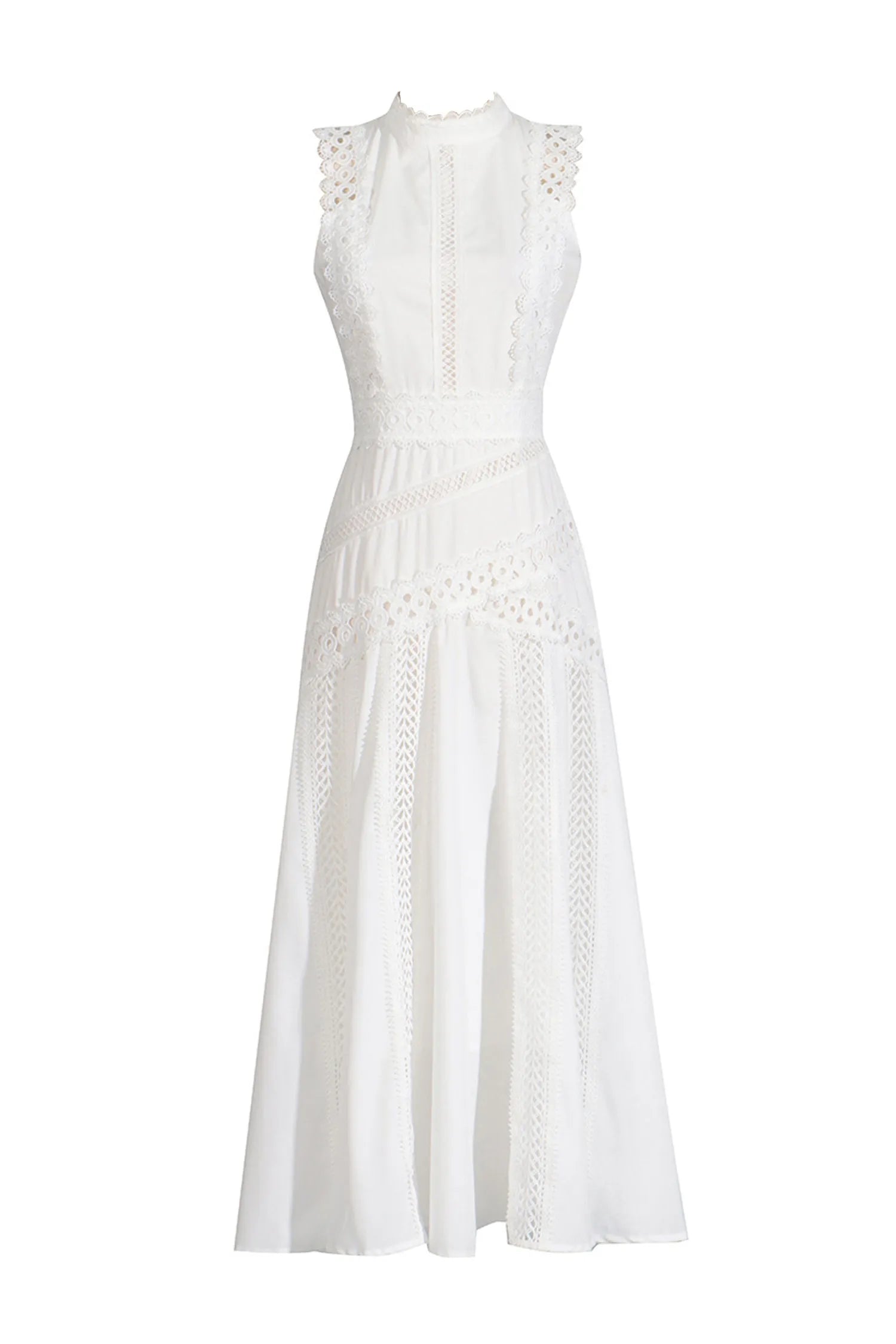 Gracia – Lace panel – Pleated midi dress-10174851580231-Ivory Ombre