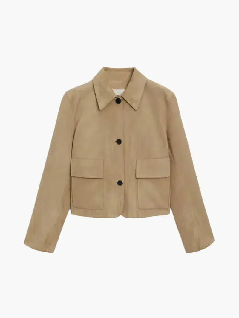 Grazia – Cropped design – Faux suede jacket-10174772609351-Ivory Ombre