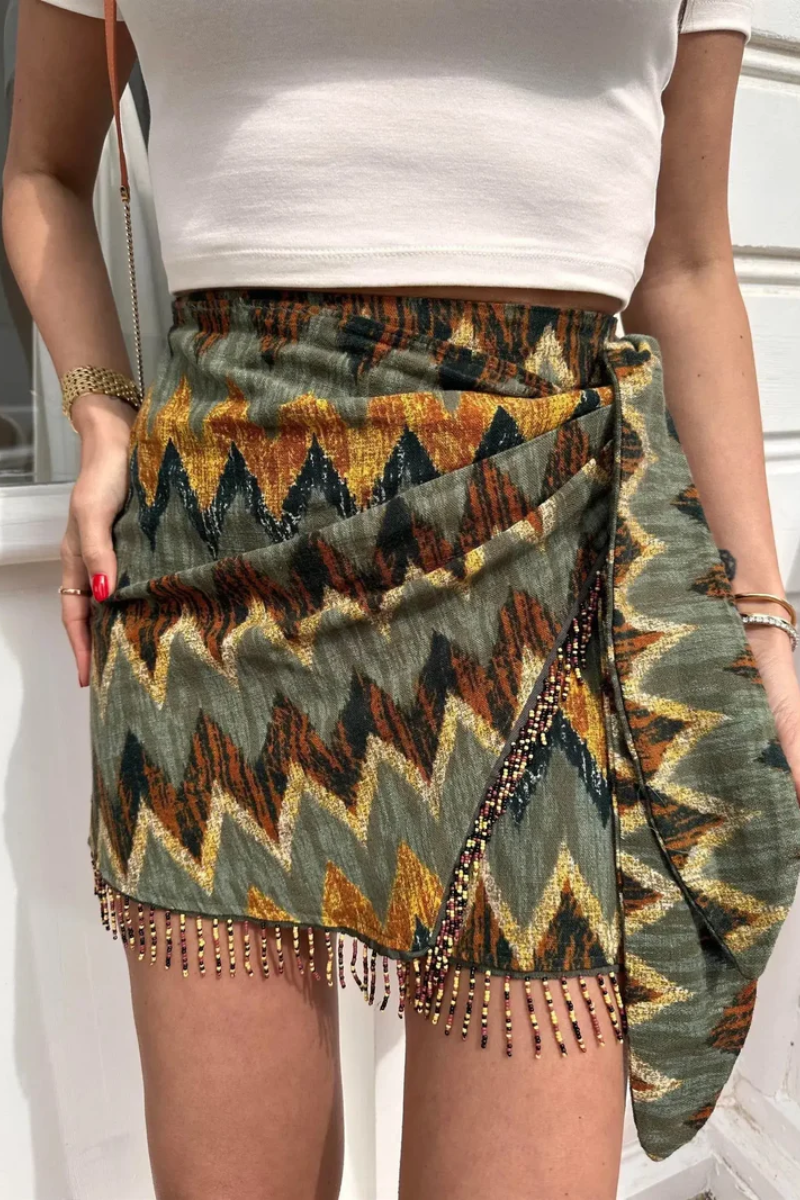 Ida – Unique design – Printed knot mini skirt-10174844371271-Ivory Ombre
