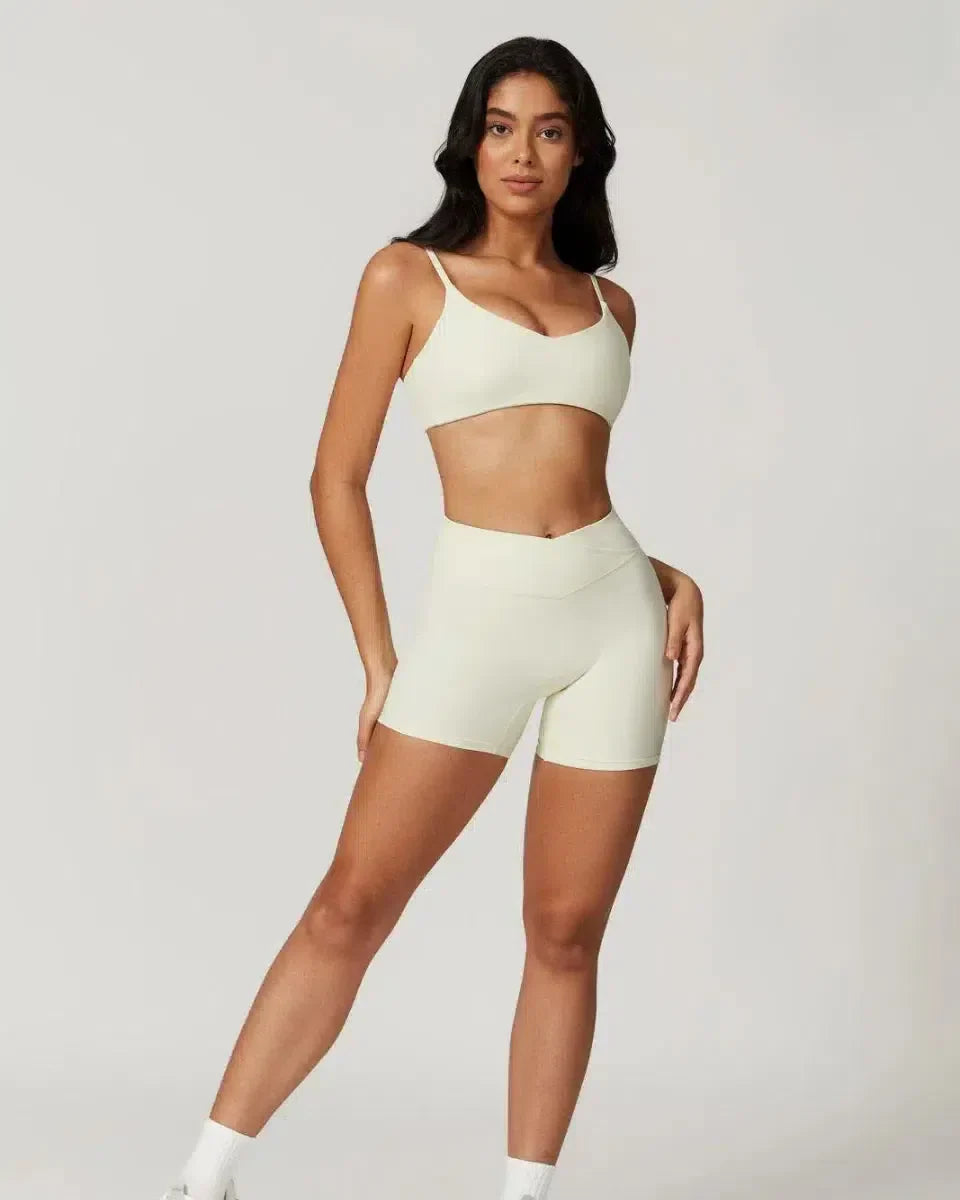 Idalia – V-waist design – Sports bra & shorts set-10174860362055-Ivory Ombre