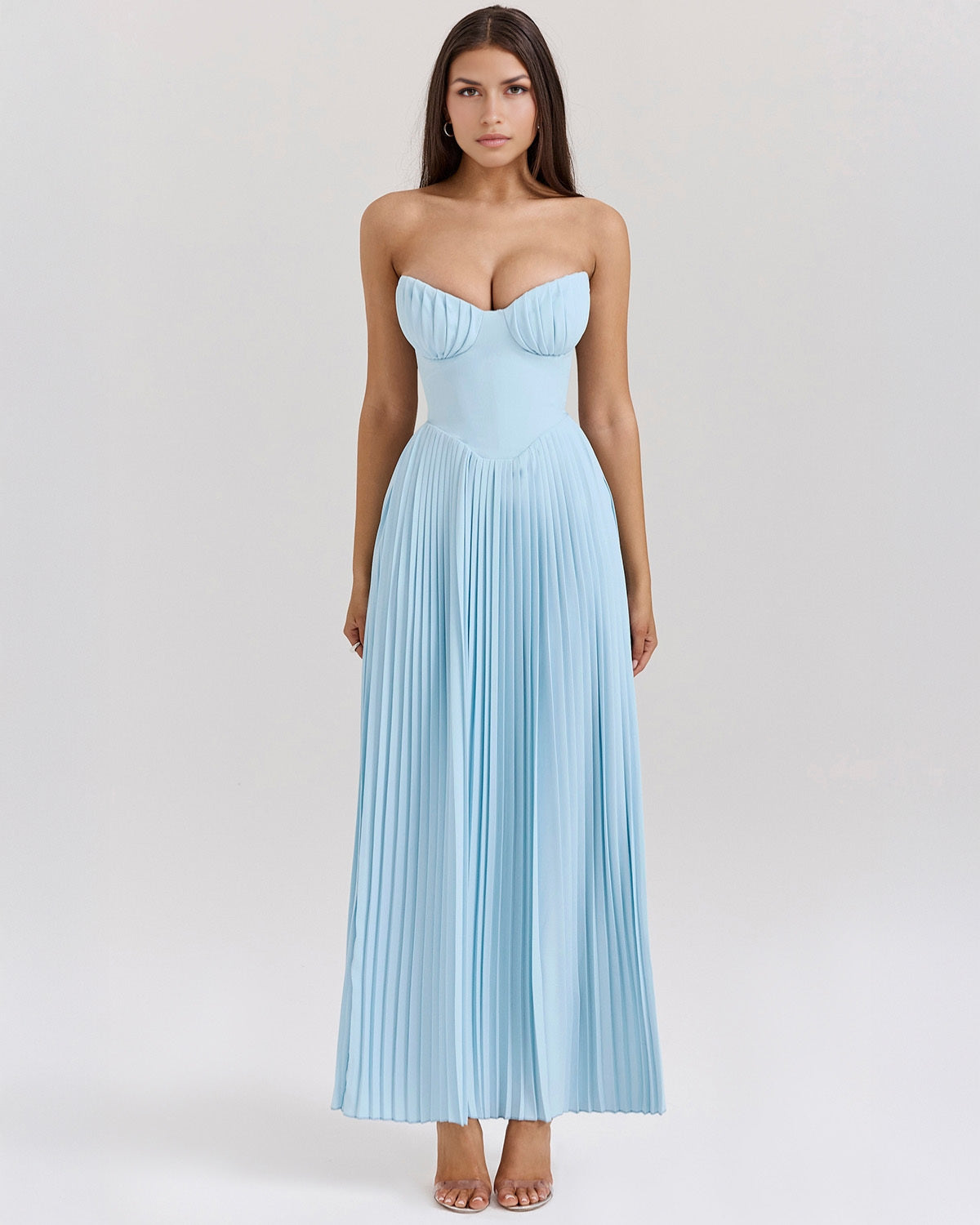 Isalène – Structured bustier – Pleated maxi dress-10174856429895-Ivory Ombre