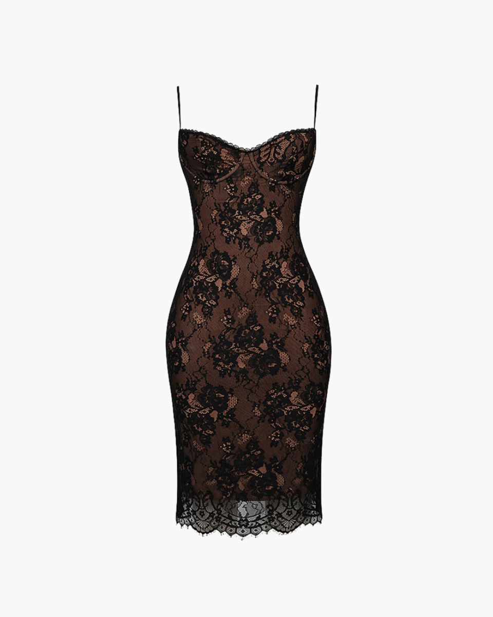 Ivana – Delicate lace overlay – Midi dress-10174741152071-Ivory Ombre