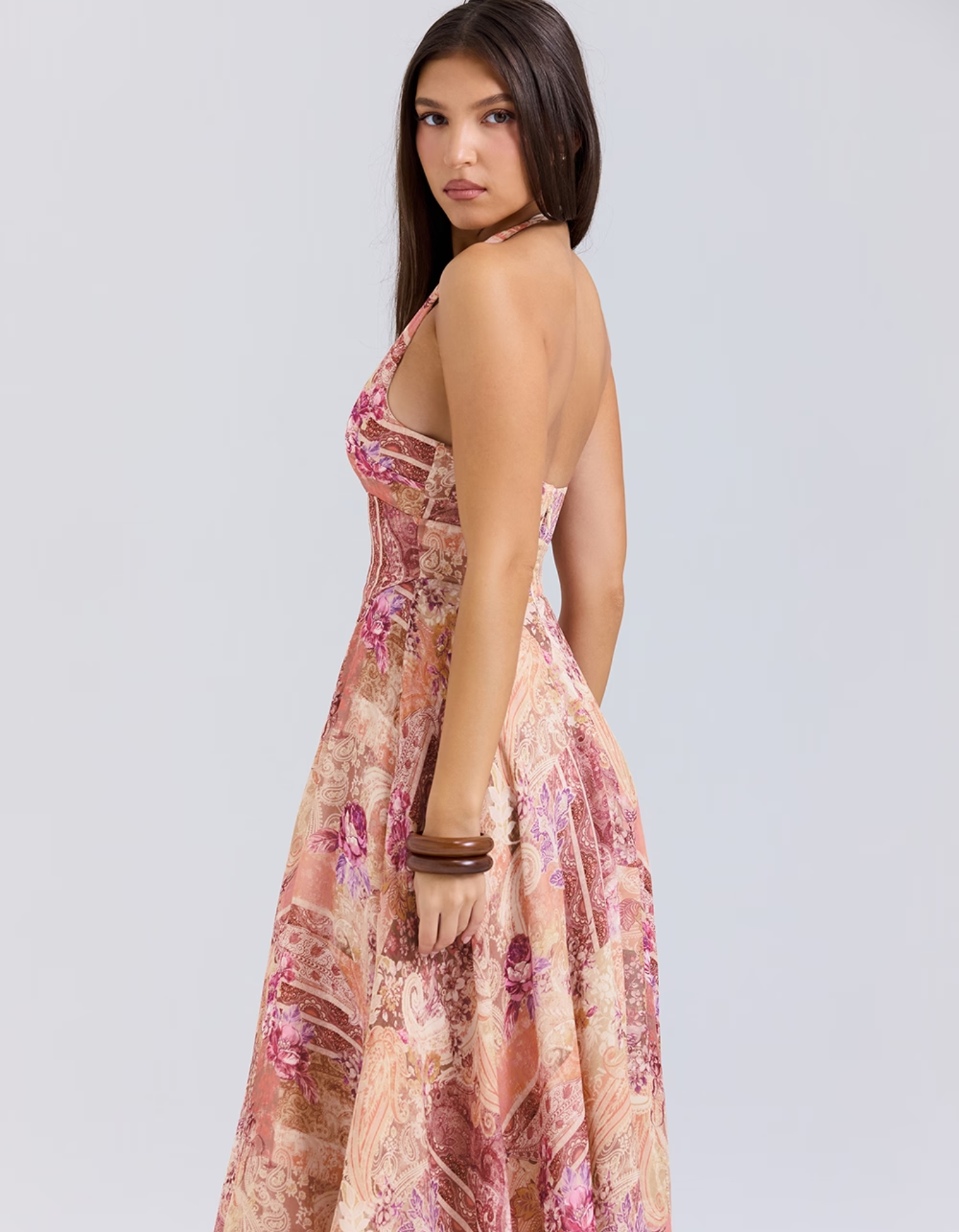 Joceline – Paisley patchwork print – Halter midi dress-10174741643591-Ivory Ombre