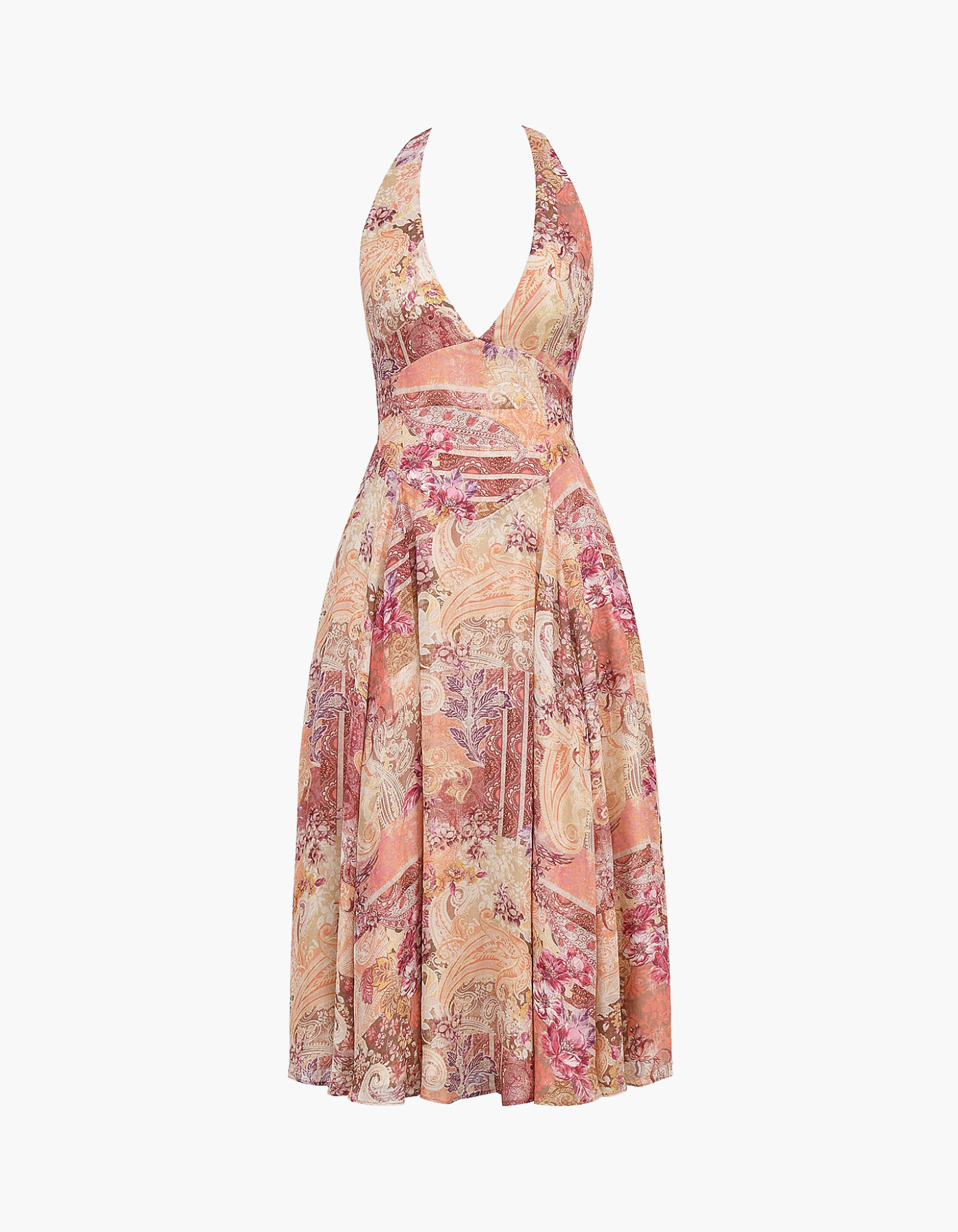 Joceline – Paisley patchwork print – Halter midi dress-10174741643591-Ivory Ombre