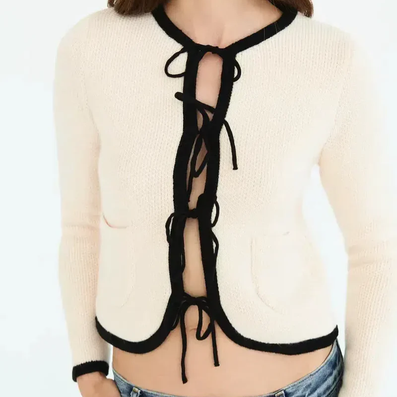 Josette – Bow accents – Chic cardigan-10174842798407-Ivory Ombre
