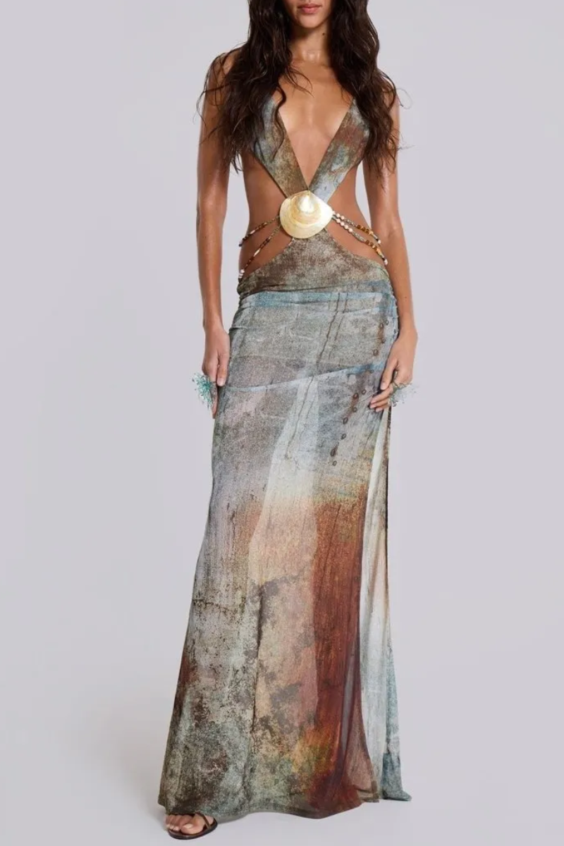 Julia – Printed mesh – Maxi dress-10174731714887-Ivory Ombre