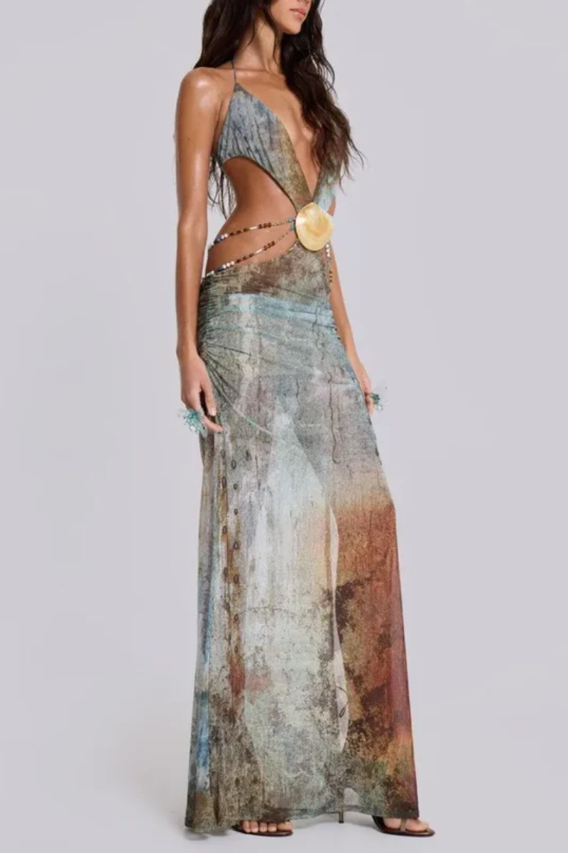 Julia – Printed mesh – Maxi dress-10174731714887-Ivory Ombre