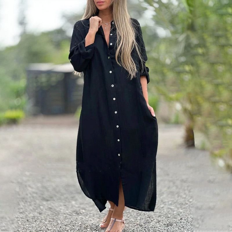 Julieta – Relaxed button-down – Linen maxi dress-10174855577927-Ivory Ombre