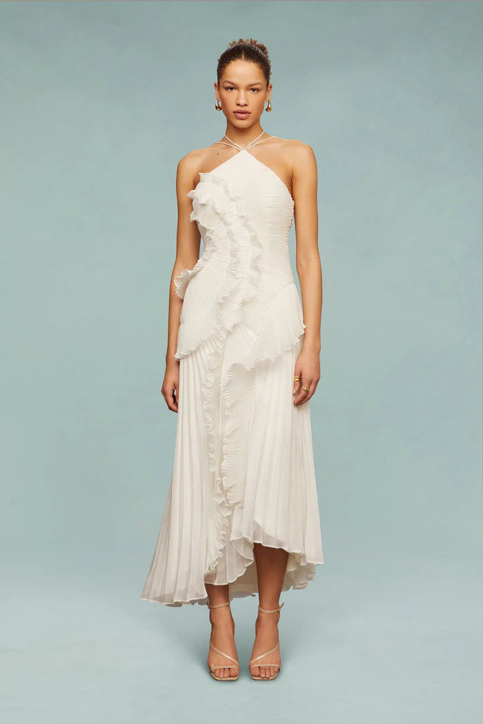 Lavirea – Sculpted pleats – One-shoulder midi dress-10174048928071-Ivory Ombre