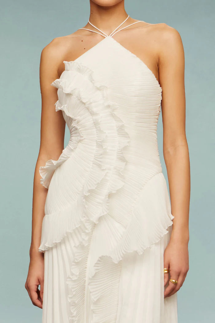 Lavirea – Sculpted pleats – One-shoulder midi dress-10174048928071-Ivory Ombre