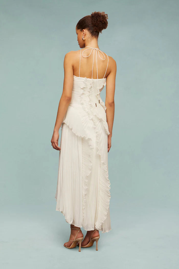Lavirea – Sculpted pleats – One-shoulder midi dress-10174048928071-Ivory Ombre