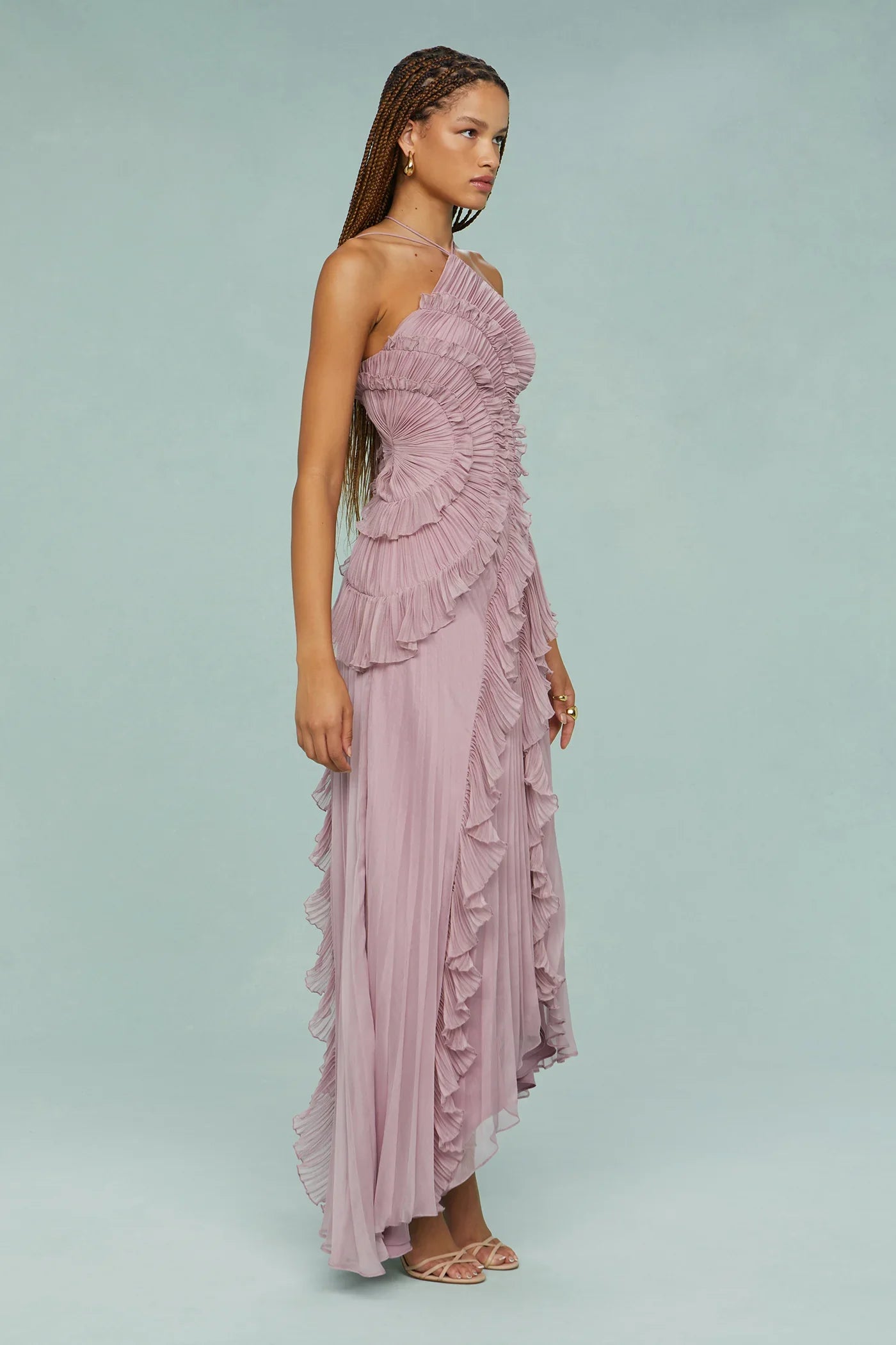 Lavirea – Sculpted pleats – One-shoulder midi dress-10174048928071-Ivory Ombre