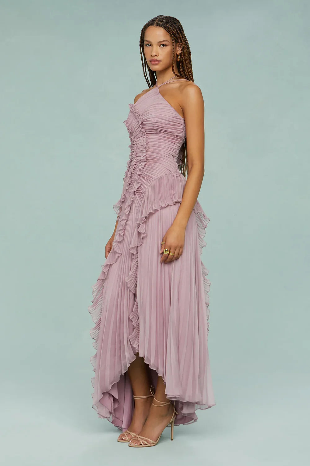 Lavirea – Sculpted pleats – One-shoulder midi dress-10193803051335-Ivory Ombre