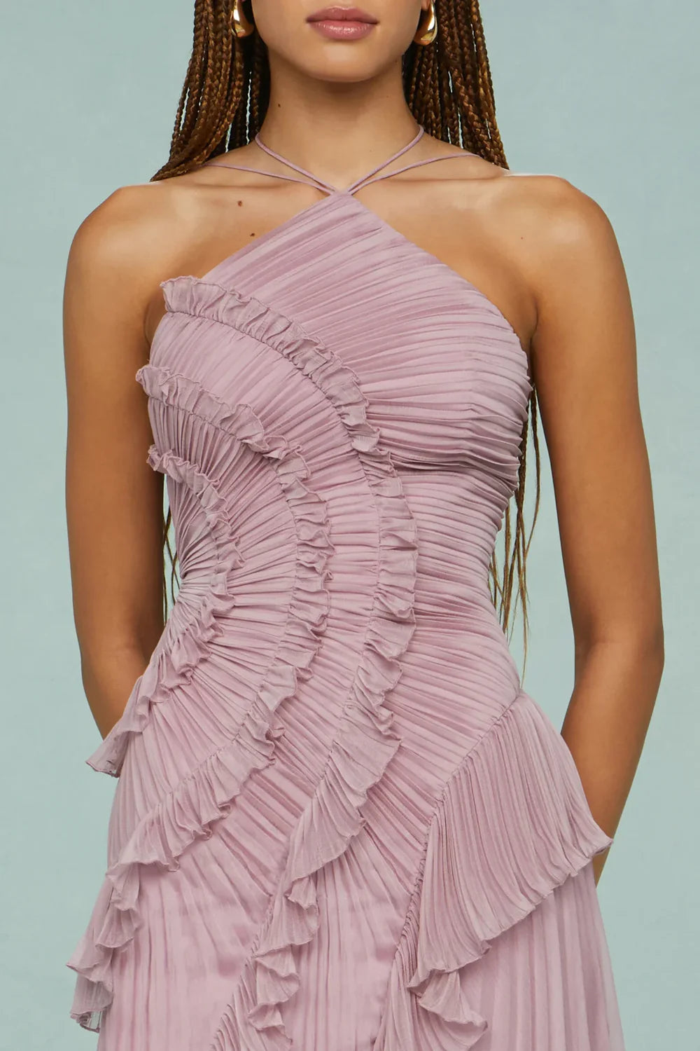Lavirea – Sculpted pleats – One-shoulder midi dress-10193803051335-Ivory Ombre