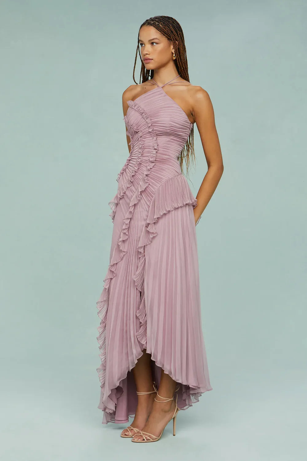 Lavirea – Sculpted pleats – One-shoulder midi dress-10193803051335-Ivory Ombre