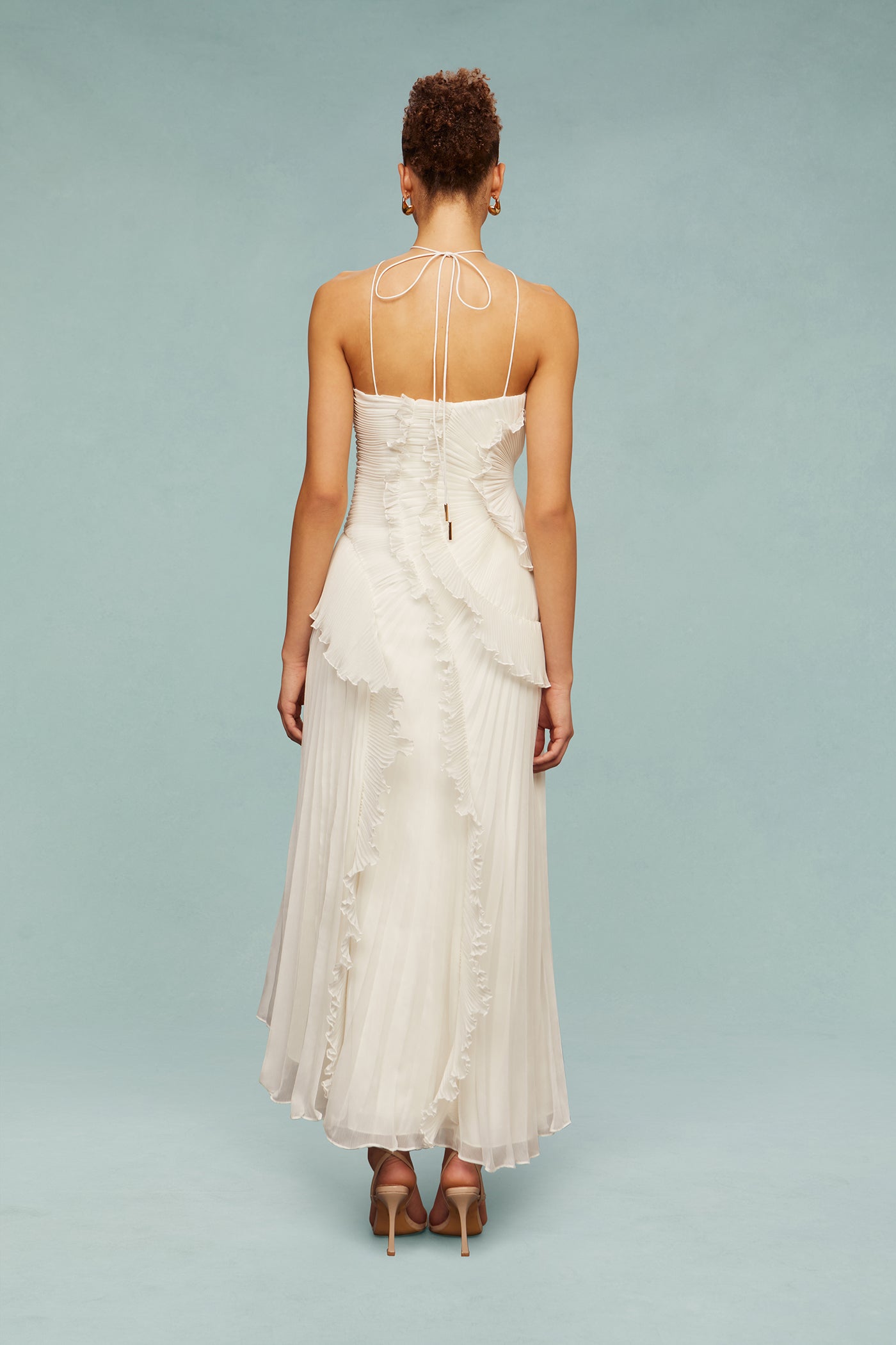 Lavirea – Sculpted pleats – One-shoulder midi dress-10193803051335-Ivory Ombre