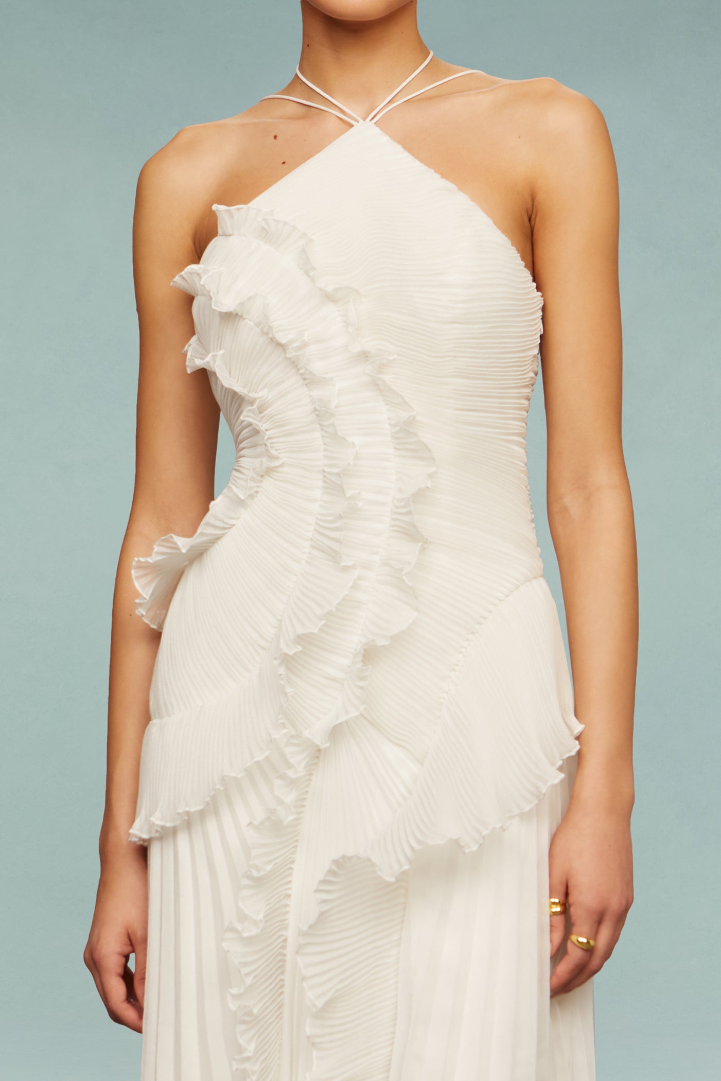 Lavirea – Sculpted pleats – One-shoulder midi dress-10193803051335-Ivory Ombre