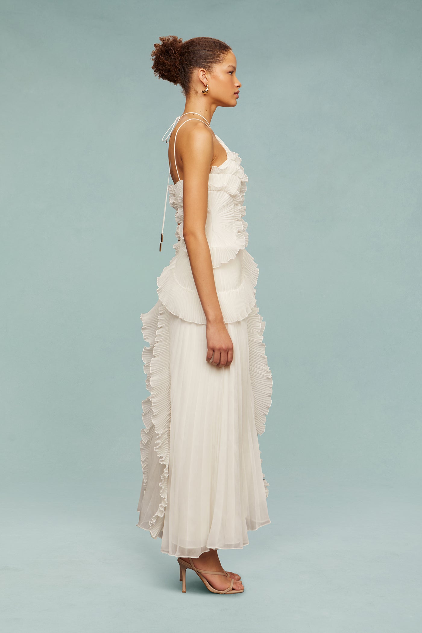 Lavirea – Sculpted pleats – One-shoulder midi dress-10193803051335-Ivory Ombre
