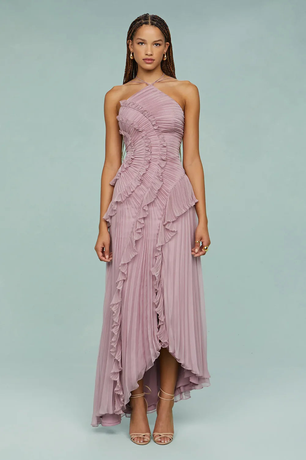Lavirea – Sculpted pleats – One-shoulder midi dress-10193803051335-Ivory Ombre