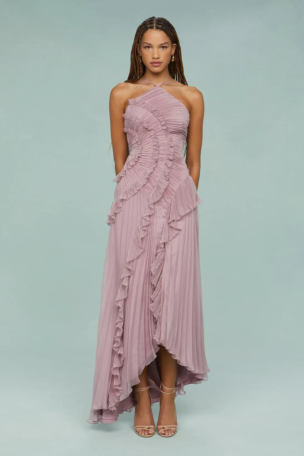 Lavirea – Sculpted pleats – One-shoulder midi dress-10193803051335-Ivory Ombre