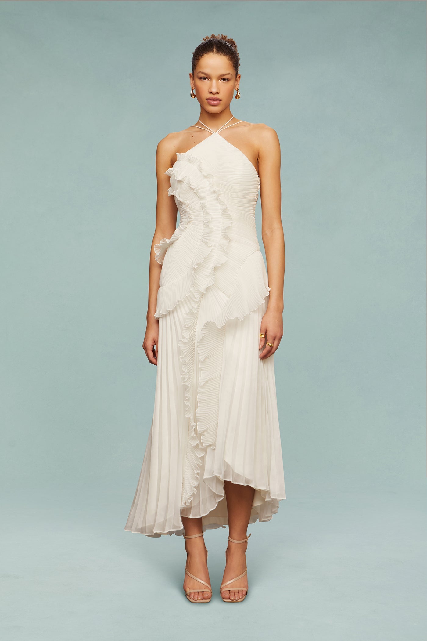 Lavirea – Sculpted pleats – One-shoulder midi dress-10193803051335-Ivory Ombre