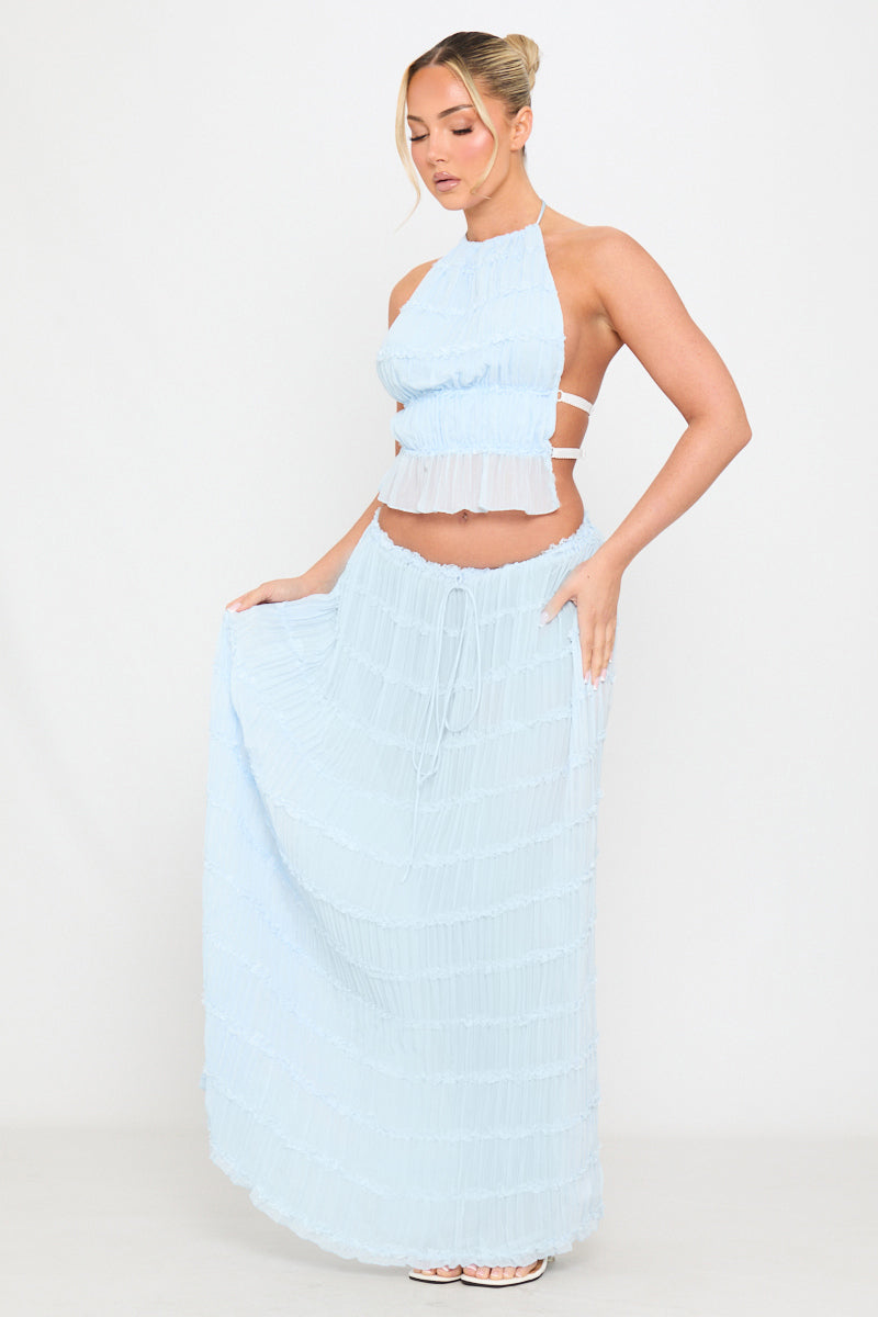 Levi – Textured tiers – Halter co-ord set-10174855971143-Ivory Ombre