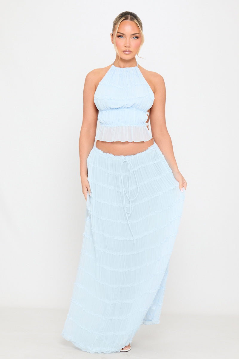 Levi – Textured tiers – Halter co-ord set-10174855971143-Ivory Ombre
