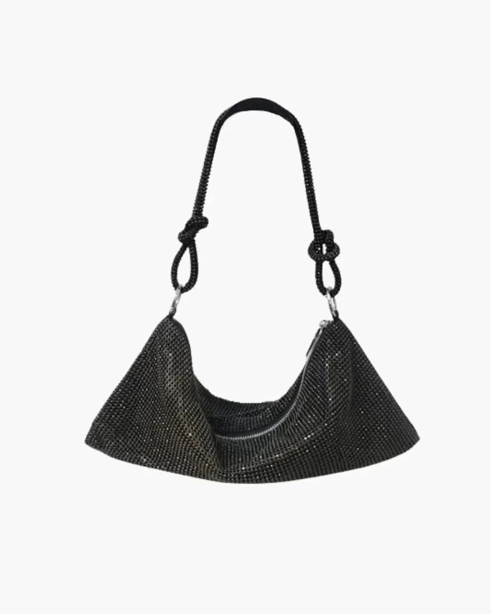 Liana – Knotted handle – Crystal mesh shoulder bag-10174662279495-Ivory Ombre