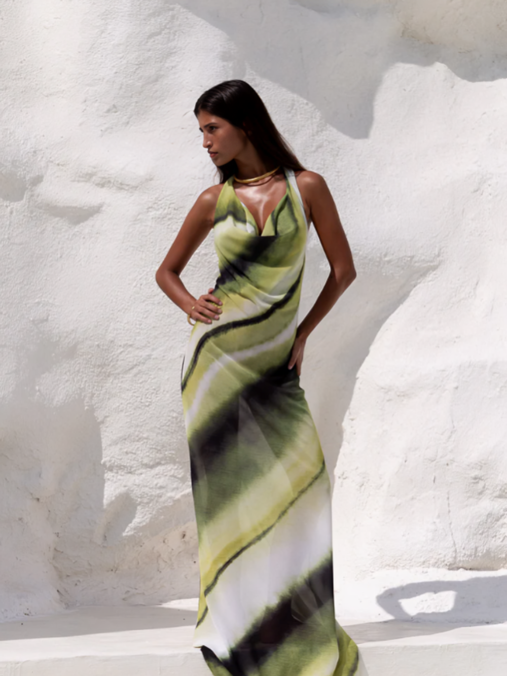 Lilianne – Cowl neck gradient – Maxi dress-10174737547591-Ivory Ombre
