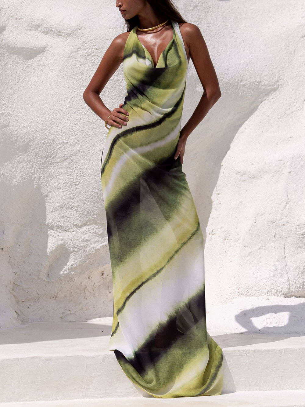 Lilianne – Cowl neck gradient – Maxi dress-10174737547591-Ivory Ombre