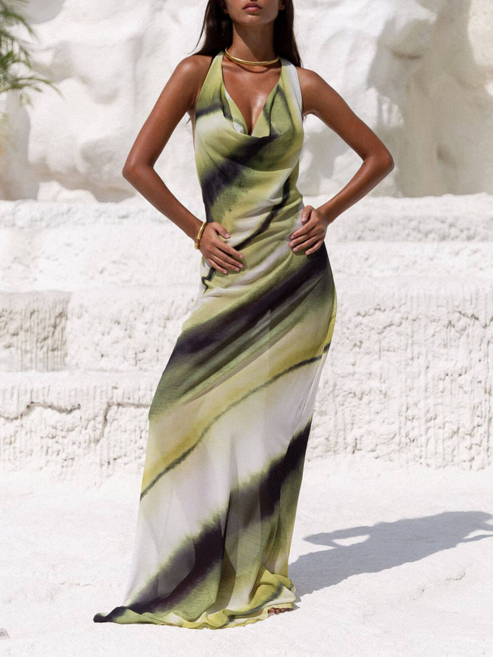 Lilianne – Cowl neck gradient – Maxi dress-10174737547591-Ivory Ombre