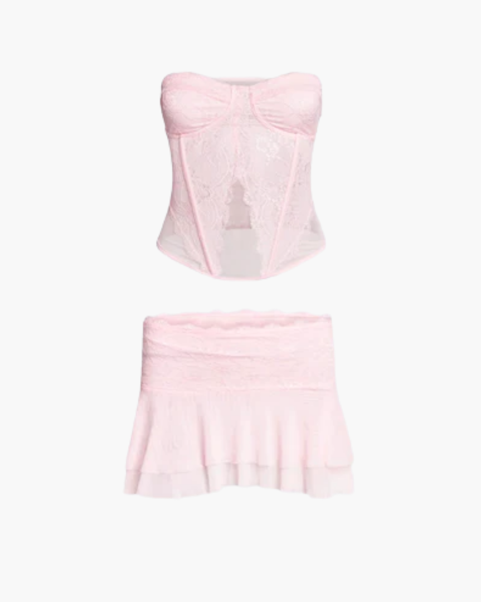 Lilouane – Lace and mesh pleats – Mini two-piece set-10174753603911-Ivory Ombre