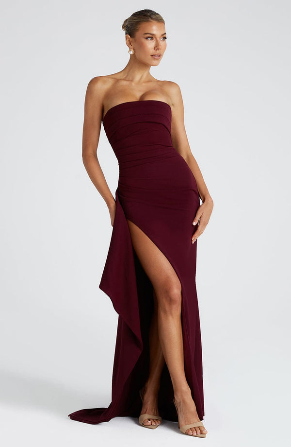 Lioraé – Strapless drape – Thigh slit evening gown-10174862819655-Ivory Ombre