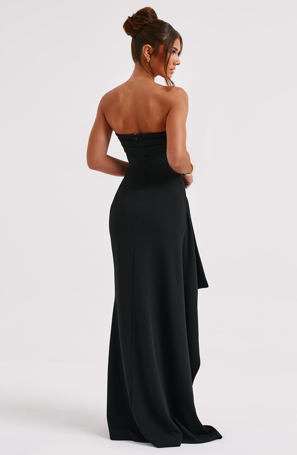 Lioraé – Strapless drape – Thigh slit evening gown-10174862819655-Ivory Ombre