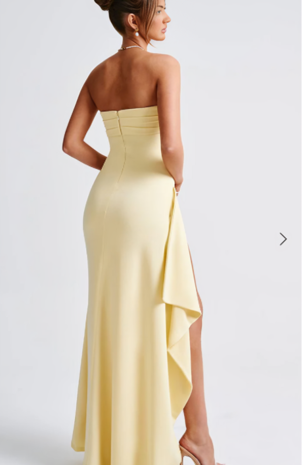 Lioraé – Strapless drape – Thigh slit evening gown-10174862819655-Ivory Ombre