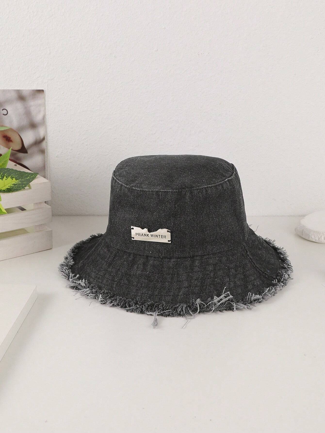 Lioré – Distressed edge – Washed denim bucket hat-10174850531655-Ivory Ombre