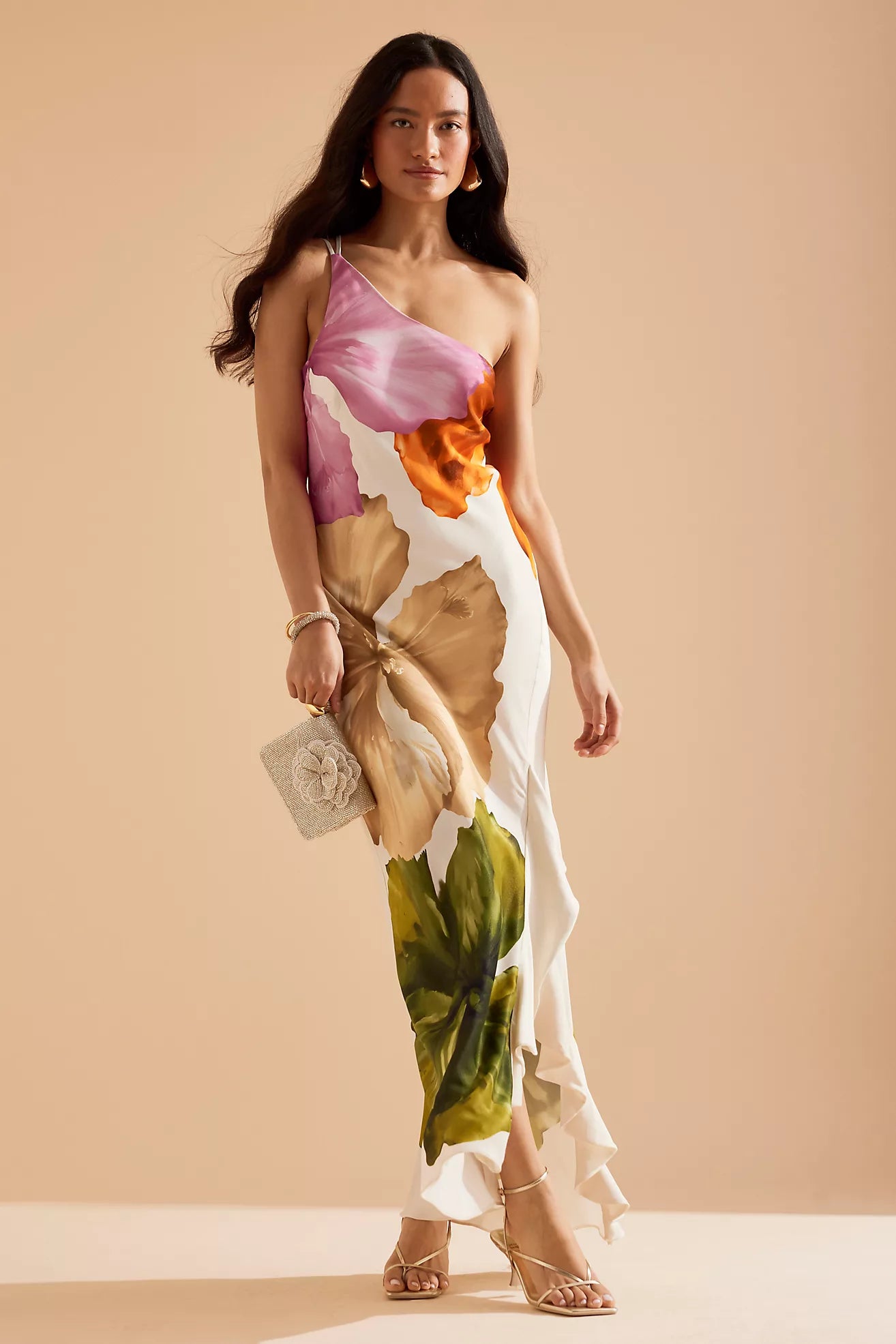 Lucinaé – Floral drape – One-shoulder maxi dress-10174848074055-Ivory Ombre