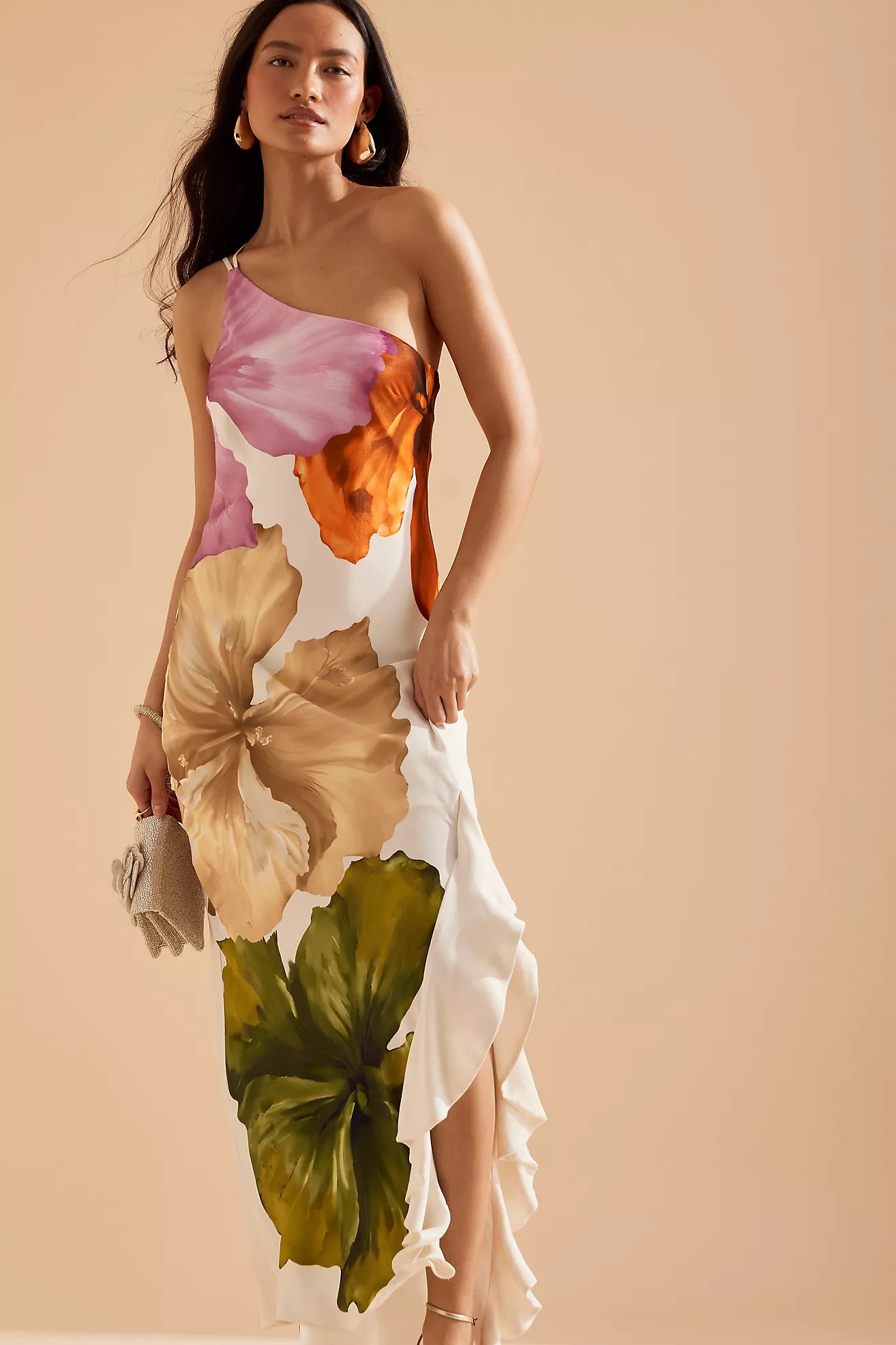 Lucinaé – Floral drape – One-shoulder maxi dress-10174848074055-Ivory Ombre