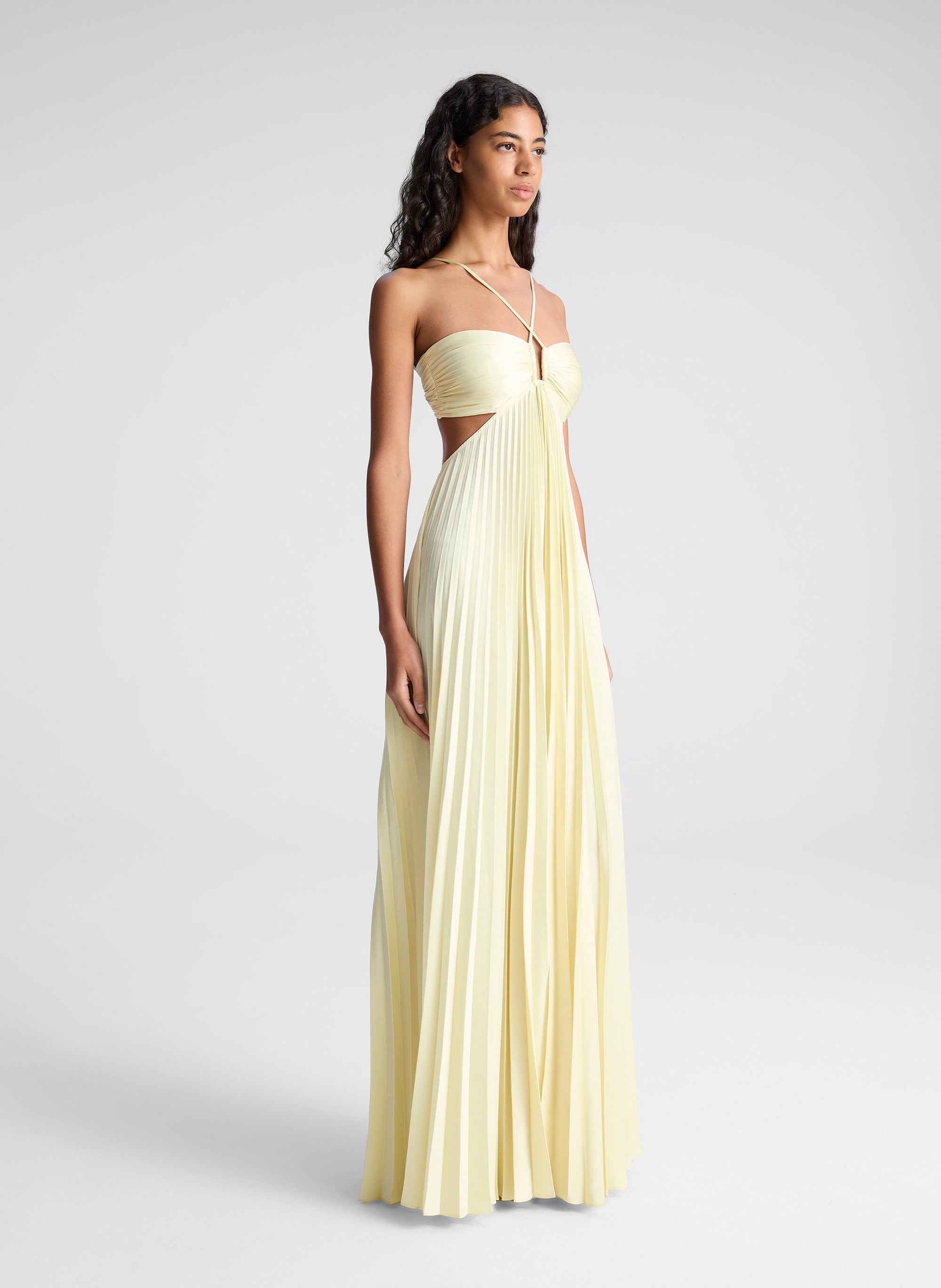 Lumivienne – Pleated silhouette – Halter maxi dress-10201041043783-Ivory Ombre