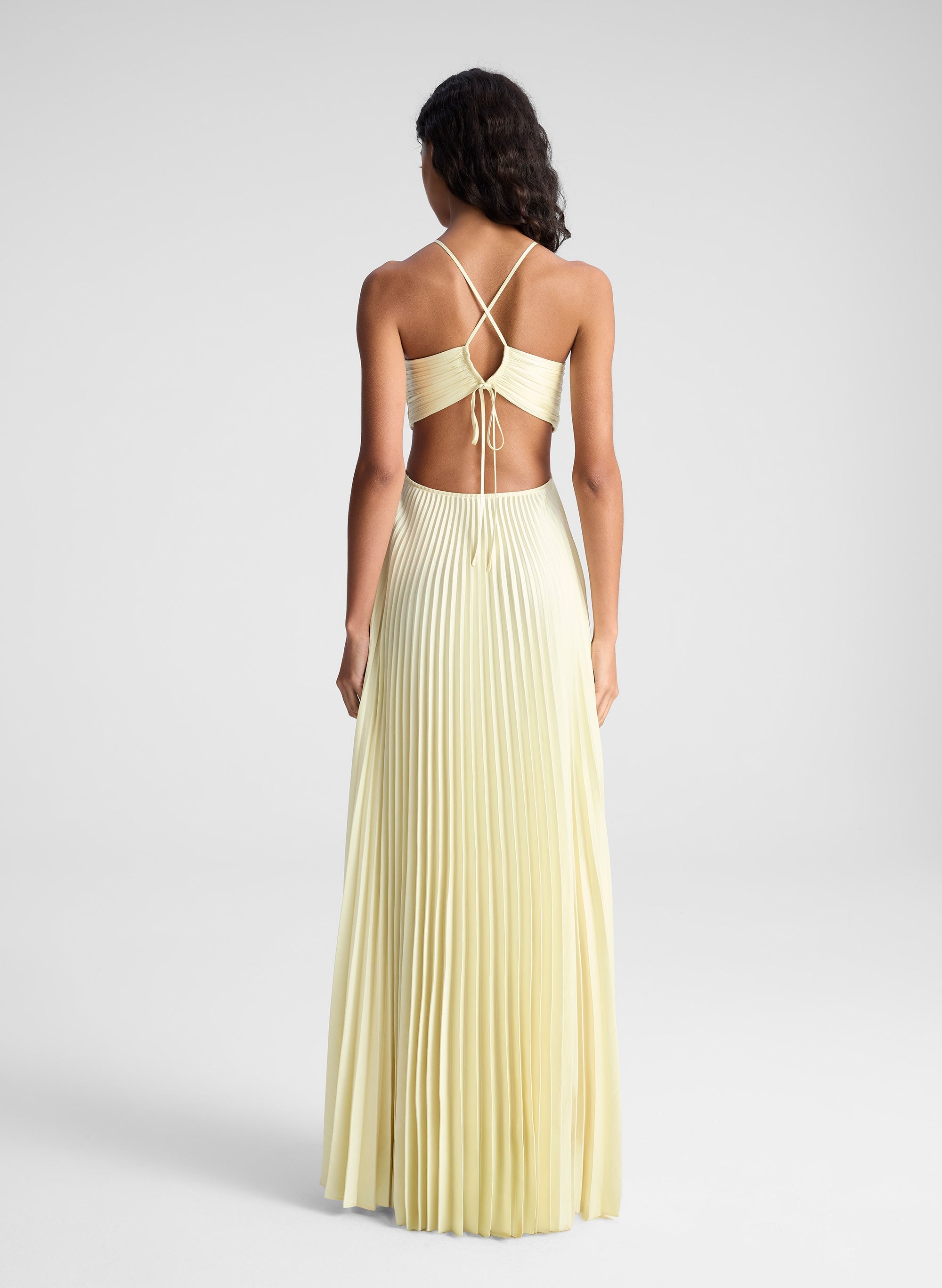 Lumivienne – Pleated silhouette – Halter maxi dress-10201041043783-Ivory Ombre