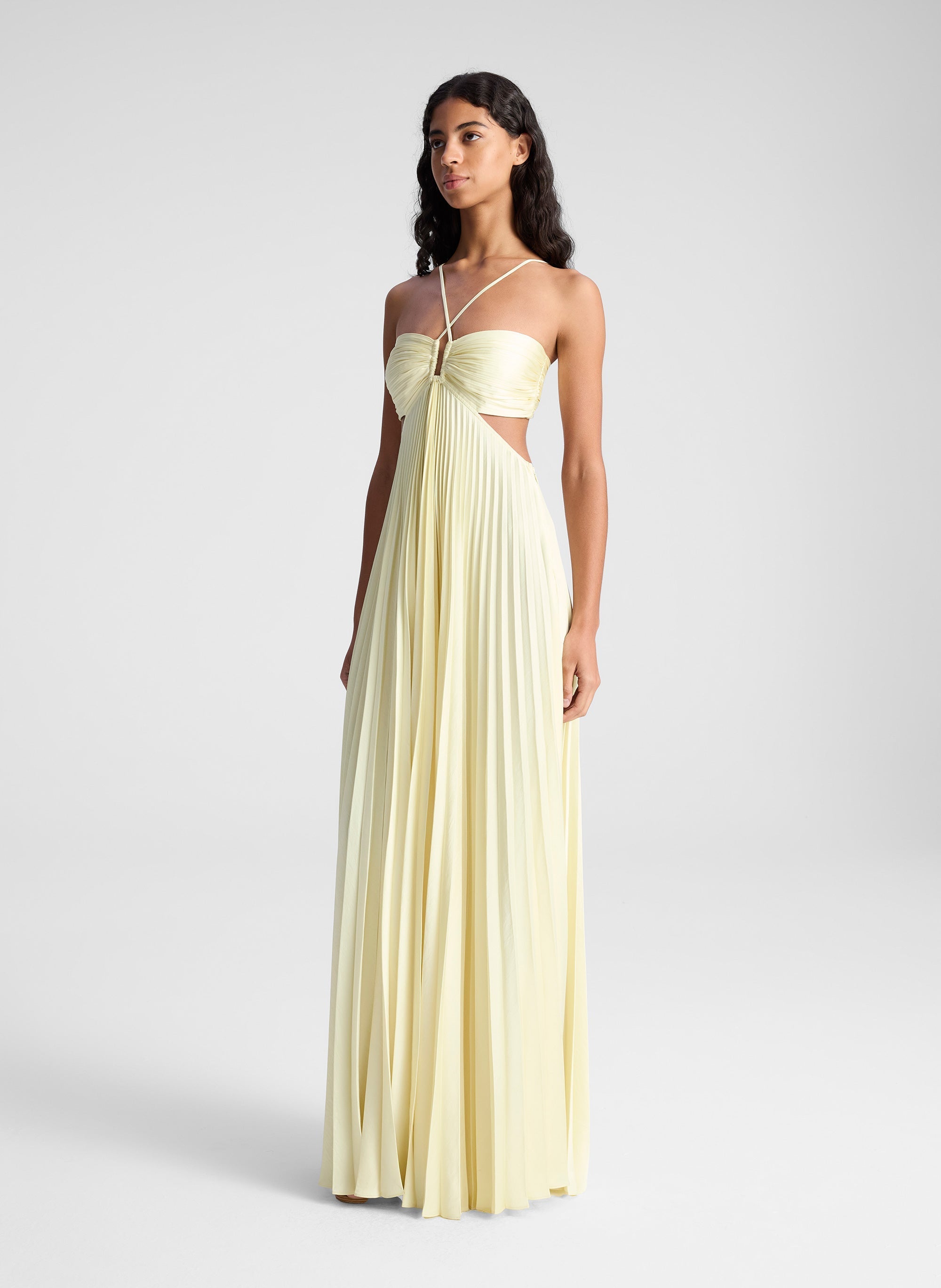 Lumivienne – Pleated silhouette – Halter maxi dress-10201041043783-Ivory Ombre
