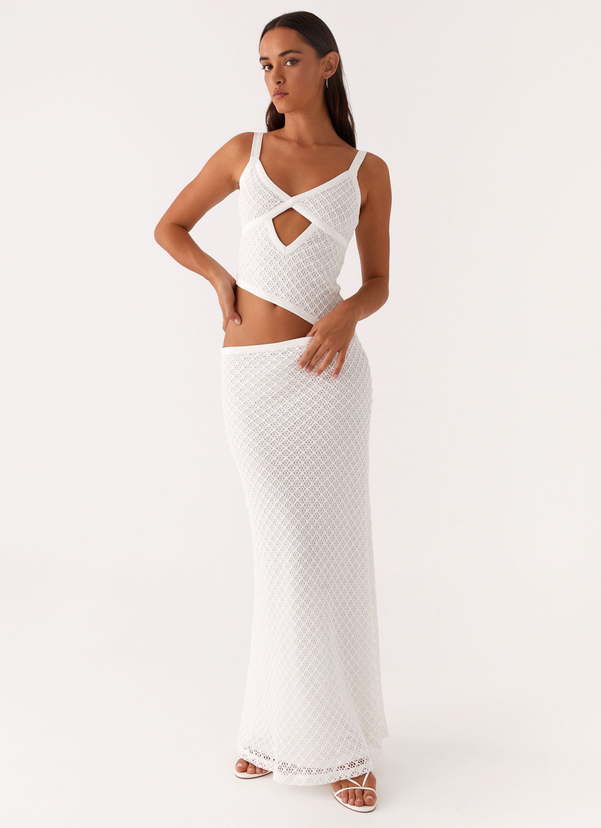 Lumivière – Cutout twist – Crochet Maxi Dress-10174867800391-Ivory Ombre