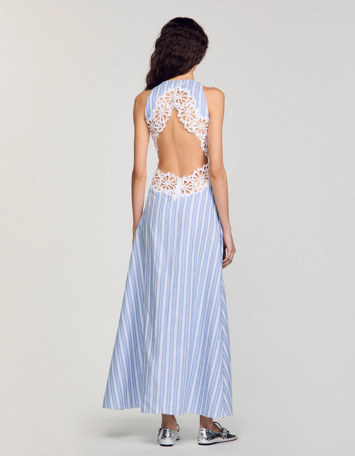 Lunarae – Lace cutout detail – Striped midi dress-10183315226951-Ivory Ombre